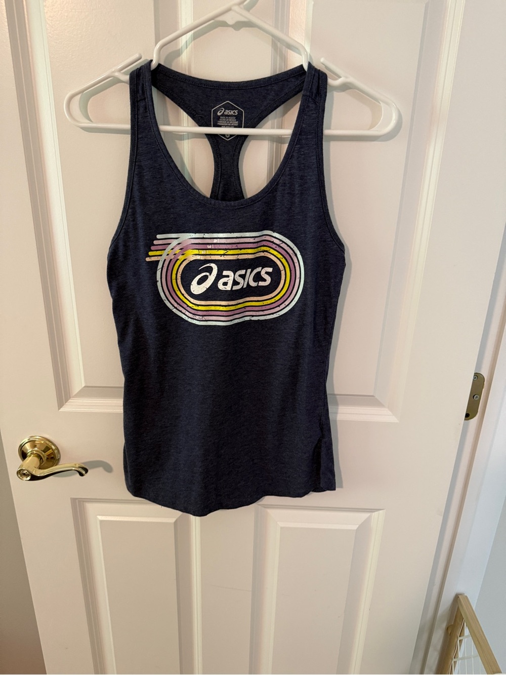 Asics Navy Racerback Tank with Retro Multicolor Logo - Picture 2 of 5